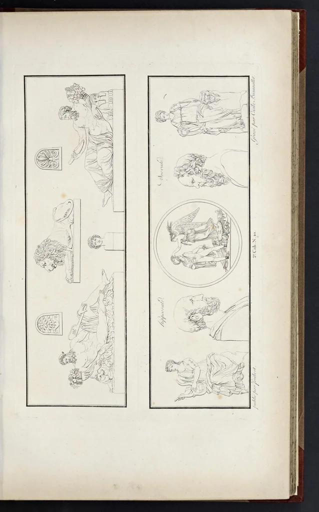 An illustration from Fragmens d'architecture, sculpture et peinture, dans le style antique : ouvrage dans lequel on trouvera toutes sortes de détails relatifs à la décoration intérieure et extérieure des édifices : composés ou recueillis, et gravés au trait, 1804, leaf 32