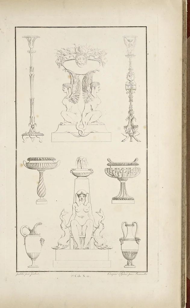 An illustration from Fragmens d'architecture, sculpture et peinture, dans le style antique : ouvrage dans lequel on trouvera toutes sortes de détails relatifs à la décoration intérieure et extérieure des édifices : composés ou recueillis, et gravés au trait, 1804, leaf 36