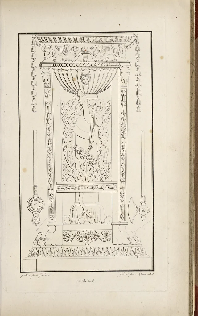 An illustration from Fragmens d'architecture, sculpture et peinture, dans le style antique : ouvrage dans lequel on trouvera toutes sortes de détails relatifs à la décoration intérieure et extérieure des édifices : composés ou recueillis, et gravés au trait, 1804, leaf 38