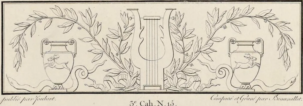 An illustration from Fragmens d'architecture, sculpture et peinture, dans le style antique : ouvrage dans lequel on trouvera toutes sortes de détails relatifs à la décoration intérieure et extérieure des édifices : composés ou recueillis, et gravés au trait, 1804, leaf 42