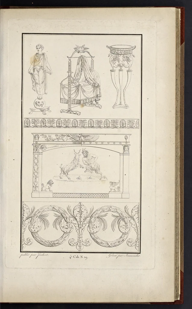 An illustration from Fragmens d'architecture, sculpture et peinture, dans le style antique : ouvrage dans lequel on trouvera toutes sortes de détails relatifs à la décoration intérieure et extérieure des édifices : composés ou recueillis, et gravés au trait, 1804, leaf 50