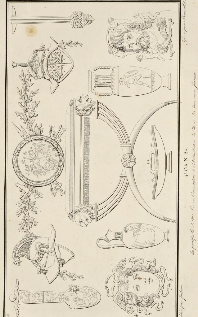 An illustration from Fragmens d'architecture, sculpture et peinture, dans le style antique : ouvrage dans lequel on trouvera toutes sortes de détails relatifs à la décoration intérieure et extérieure des édifices : composés ou recueillis, et gravés au trait, 1804, leaf 52