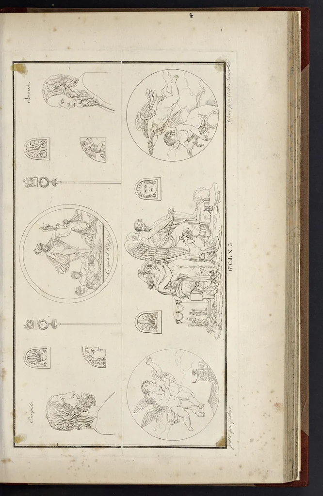 An illustration from Fragmens d'architecture, sculpture et peinture, dans le style antique : ouvrage dans lequel on trouvera toutes sortes de détails relatifs à la décoration intérieure et extérieure des édifices : composés ou recueillis, et gravés au trait, 1804, leaf 78