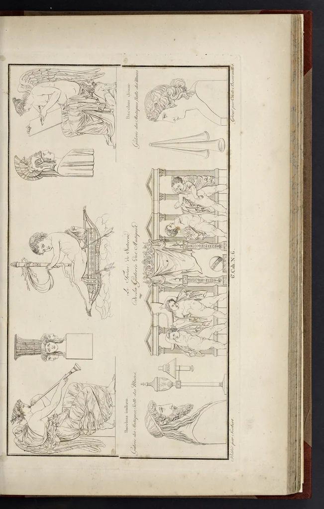 An illustration from Fragmens d'architecture, sculpture et peinture, dans le style antique : ouvrage dans lequel on trouvera toutes sortes de détails relatifs à la décoration intérieure et extérieure des édifices : composés ou recueillis, et gravés au trait, 1804, leaf 84