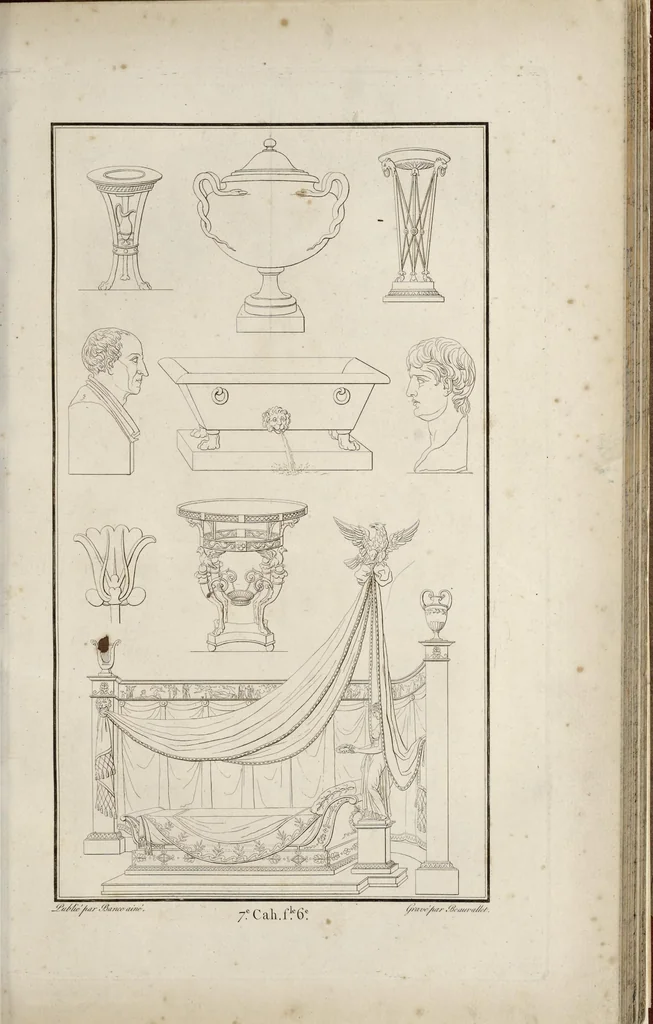 An illustration from Fragmens d'architecture, sculpture et peinture, dans le style antique : ouvrage dans lequel on trouvera toutes sortes de détails relatifs à la décoration intérieure et extérieure des édifices : composés ou recueillis, et gravés au trait, 1804, leaf 96