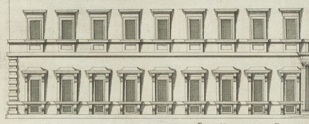 An illustration from Palatiorum Romanorum à celeberrimis sui aevi architectis erectorum pars prima[-tertia], 1694, leaf 17