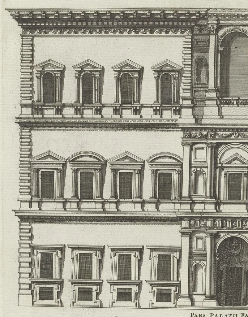 An illustration from Palatiorum Romanorum à celeberrimis sui aevi architectis erectorum pars prima[-tertia], 1694, leaf 57