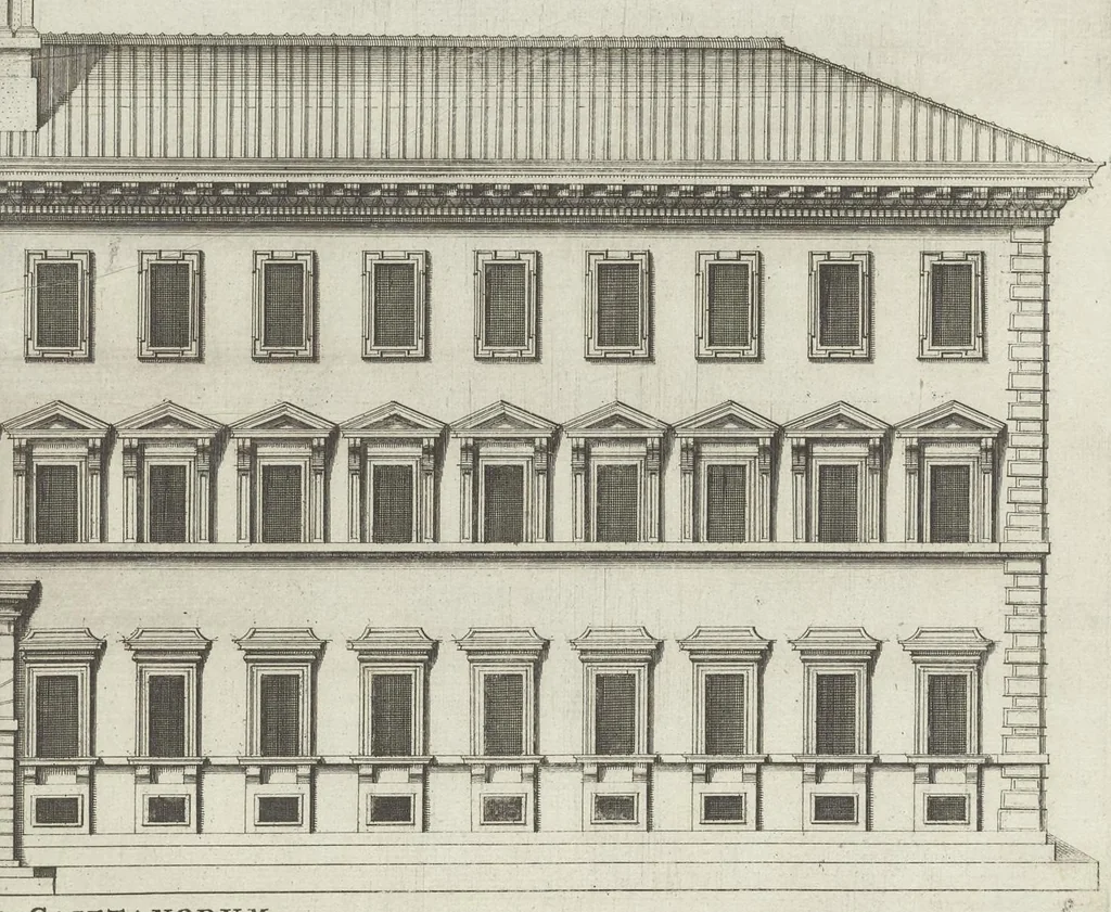 An illustration from Palatiorum Romanorum à celeberrimis sui aevi architectis erectorum pars prima[-tertia], 1694, leaf 70