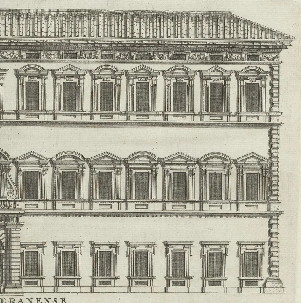 An illustration from Palatiorum Romanorum à celeberrimis sui aevi architectis erectorum pars prima[-tertia], 1694, leaf 74