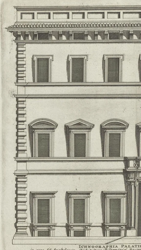 An illustration from Palatiorum Romanorum à celeberrimis sui aevi architectis erectorum pars prima[-tertia], 1694, leaf 77