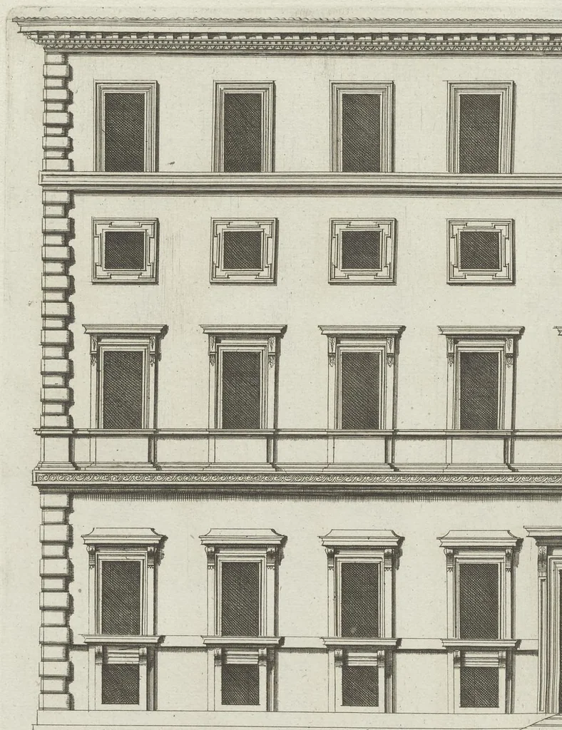 An illustration from Palatiorum Romanorum à celeberrimis sui aevi architectis erectorum pars prima[-tertia], 1694, leaf 91