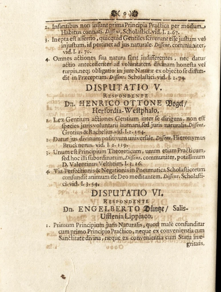 An illustration from Christiani Thomasii, JCti, Consil. Elect. Brandenb. in Univers. Frideric. P.P. & dictae univers. ac facult. ibid. juridicae senioris Institutionum jurisprudentiae divinae libri tres : in quibus fundamenta juris naturalis secundum hypotheses illustris Pufendorffii perspicuè demonstrantur, & ab objectionibus dissentientium, potissimum D. Valentini Alberti, professoris Lipsiensis, liberantur, fundamenta itidem juris divini positivi universalis primùm à jure naturali distinctè secernuntur & explicantur .., 1694, leaf 743