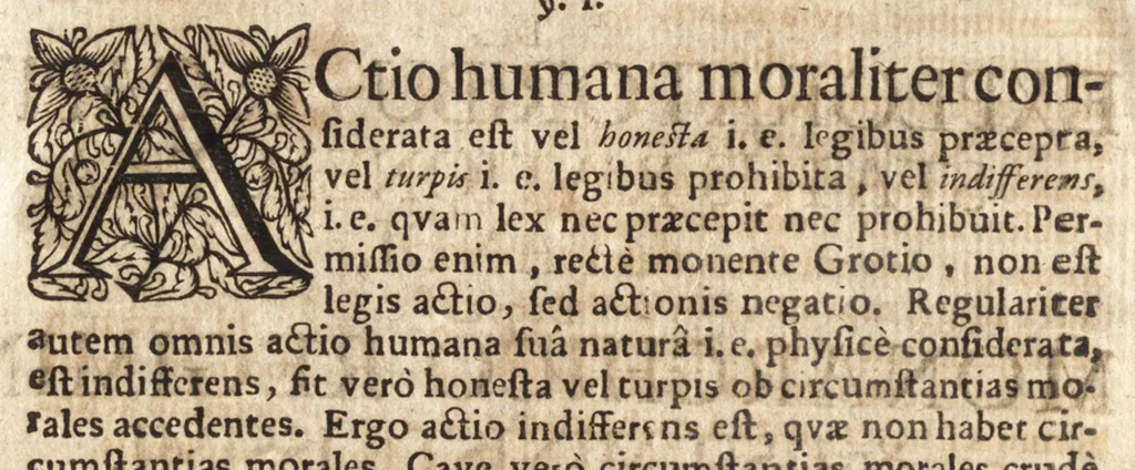 An illustration from Christiani Thomasii, JCti, Consil. Elect. Brandenb. in Univers. Frideric. P.P. & dictae univers. ac facult. ibid. juridicae senioris Institutionum jurisprudentiae divinae libri tres : in quibus fundamenta juris naturalis secundum hypotheses illustris Pufendorffii perspicuè demonstrantur, & ab objectionibus dissentientium, potissimum D. Valentini Alberti, professoris Lipsiensis, liberantur, fundamenta itidem juris divini positivi universalis primùm à jure naturali distinctè secernuntur & explicantur .., 1694, leaf 791