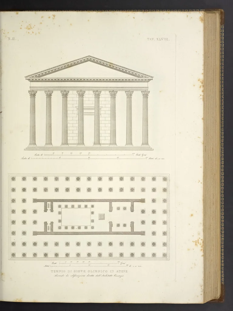 An illustration from L'architettura antica descritta e dimostrata coi monumenti ... : opera divisa in tre sezioni risguardanti la storia, la teorica, e le pratiche dell' architettura egiziana, greca e romana, 1830, leaf 114