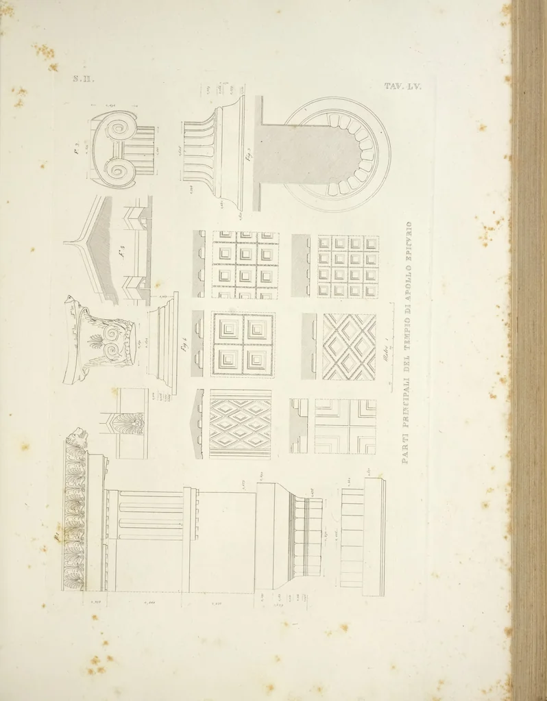 An illustration from L'architettura antica descritta e dimostrata coi monumenti ... : opera divisa in tre sezioni risguardanti la storia, la teorica, e le pratiche dell' architettura egiziana, greca e romana, 1830, leaf 136