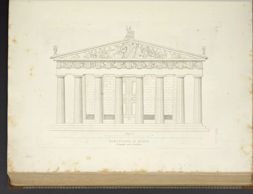An illustration from L'architettura antica descritta e dimostrata coi monumenti ... : opera divisa in tre sezioni risguardanti la storia, la teorica, e le pratiche dell' architettura egiziana, greca e romana, 1830, leaf 138