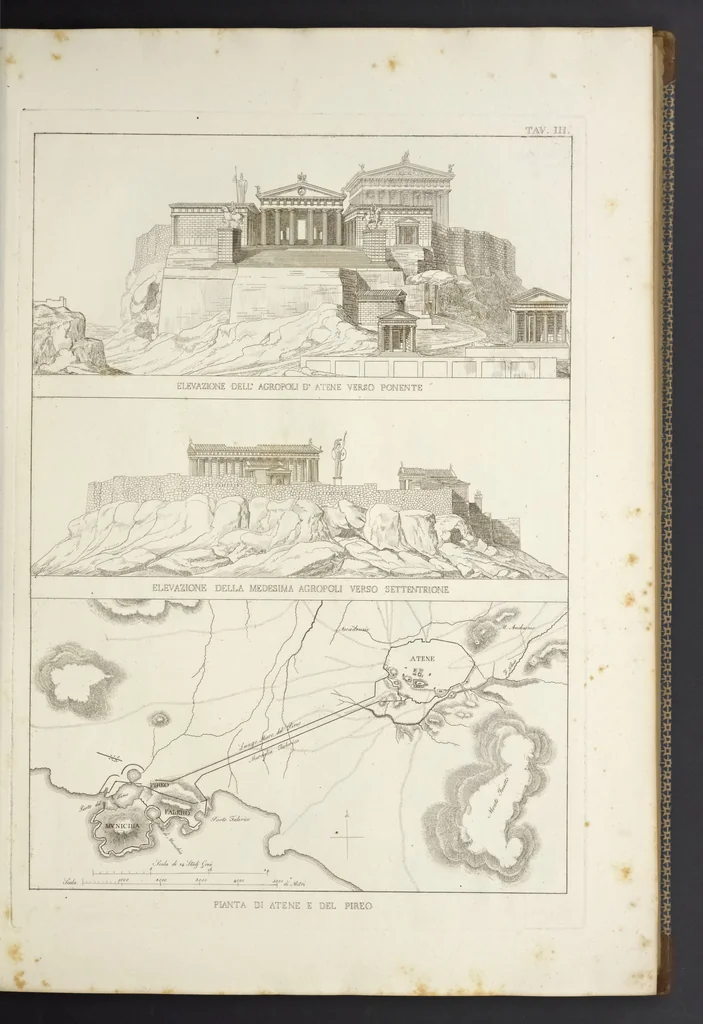 An illustration from L'architettura antica descritta e dimostrata coi monumenti ... : opera divisa in tre sezioni risguardanti la storia, la teorica, e le pratiche dell' architettura egiziana, greca e romana, 1830, leaf 14