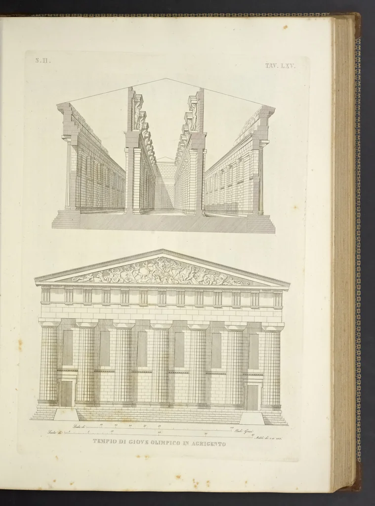 An illustration from L'architettura antica descritta e dimostrata coi monumenti ... : opera divisa in tre sezioni risguardanti la storia, la teorica, e le pratiche dell' architettura egiziana, greca e romana, 1830, leaf 156