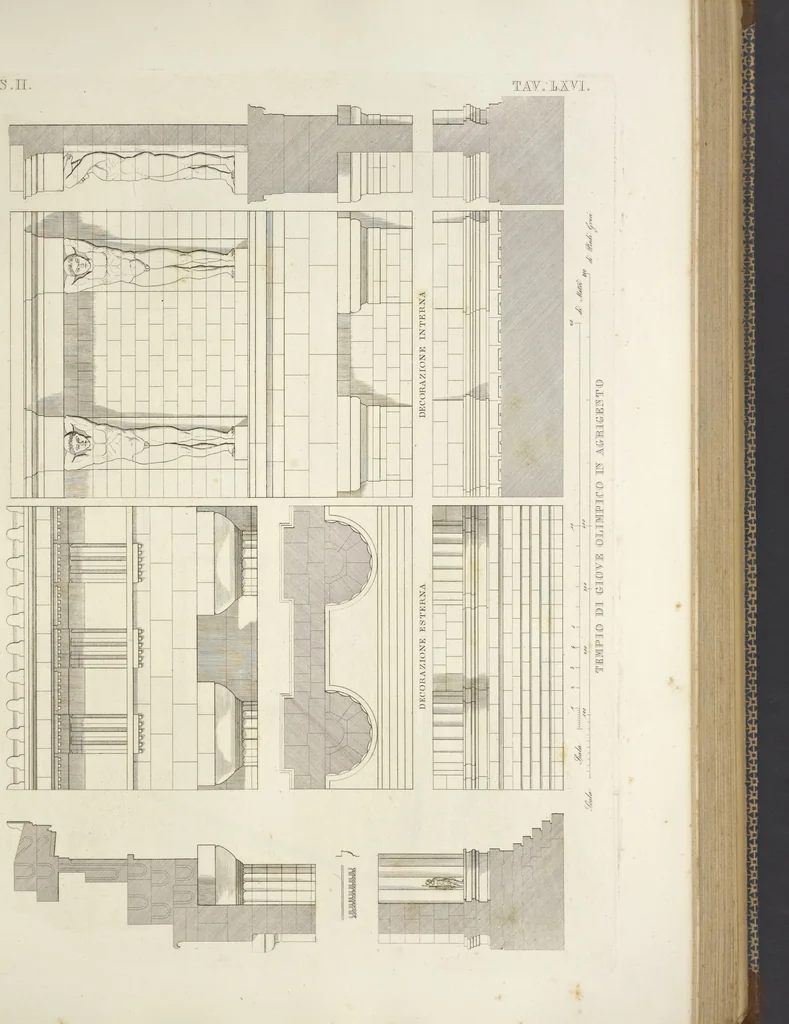 An illustration from L'architettura antica descritta e dimostrata coi monumenti ... : opera divisa in tre sezioni risguardanti la storia, la teorica, e le pratiche dell' architettura egiziana, greca e romana, 1830, leaf 158