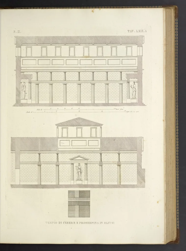 An illustration from L'architettura antica descritta e dimostrata coi monumenti ... : opera divisa in tre sezioni risguardanti la storia, la teorica, e le pratiche dell' architettura egiziana, greca e romana, 1830, leaf 166