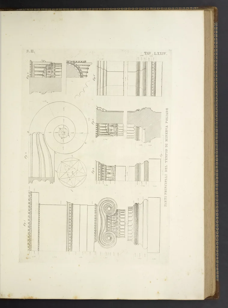 An illustration from L'architettura antica descritta e dimostrata coi monumenti ... : opera divisa in tre sezioni risguardanti la storia, la teorica, e le pratiche dell' architettura egiziana, greca e romana, 1830, leaf 176