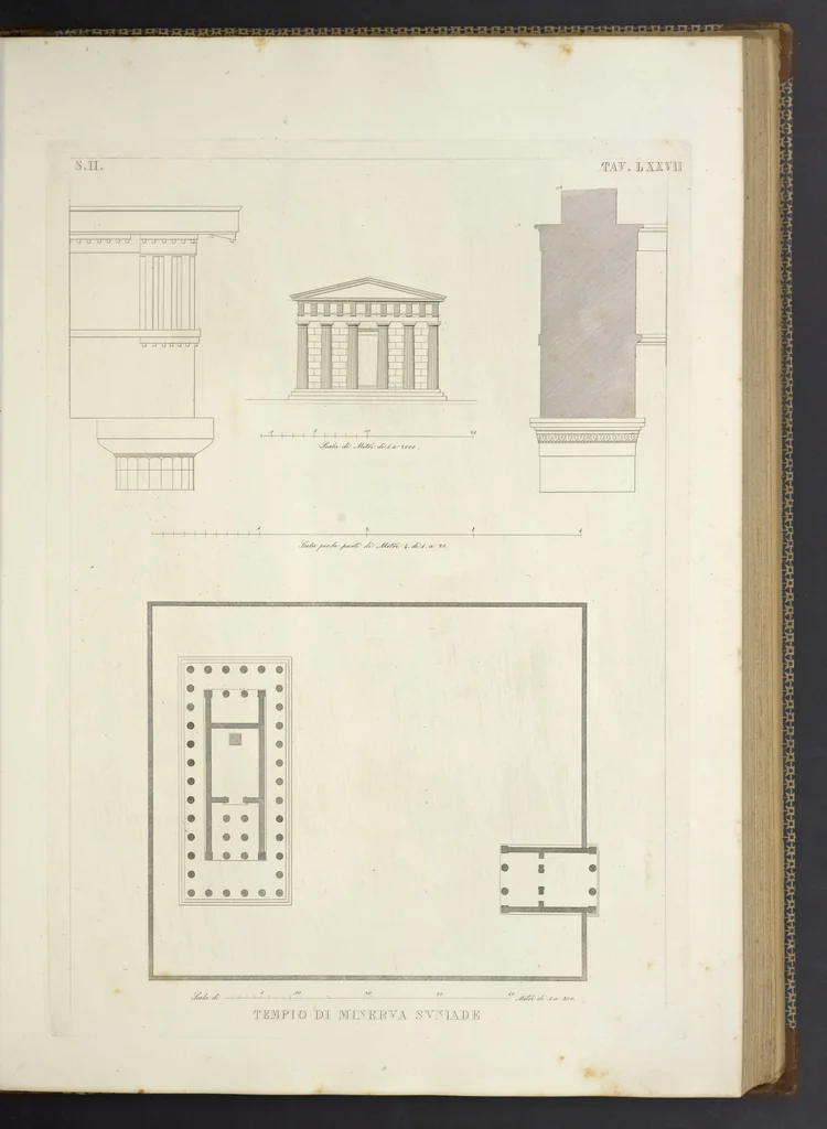 An illustration from L'architettura antica descritta e dimostrata coi monumenti ... : opera divisa in tre sezioni risguardanti la storia, la teorica, e le pratiche dell' architettura egiziana, greca e romana, 1830, leaf 182