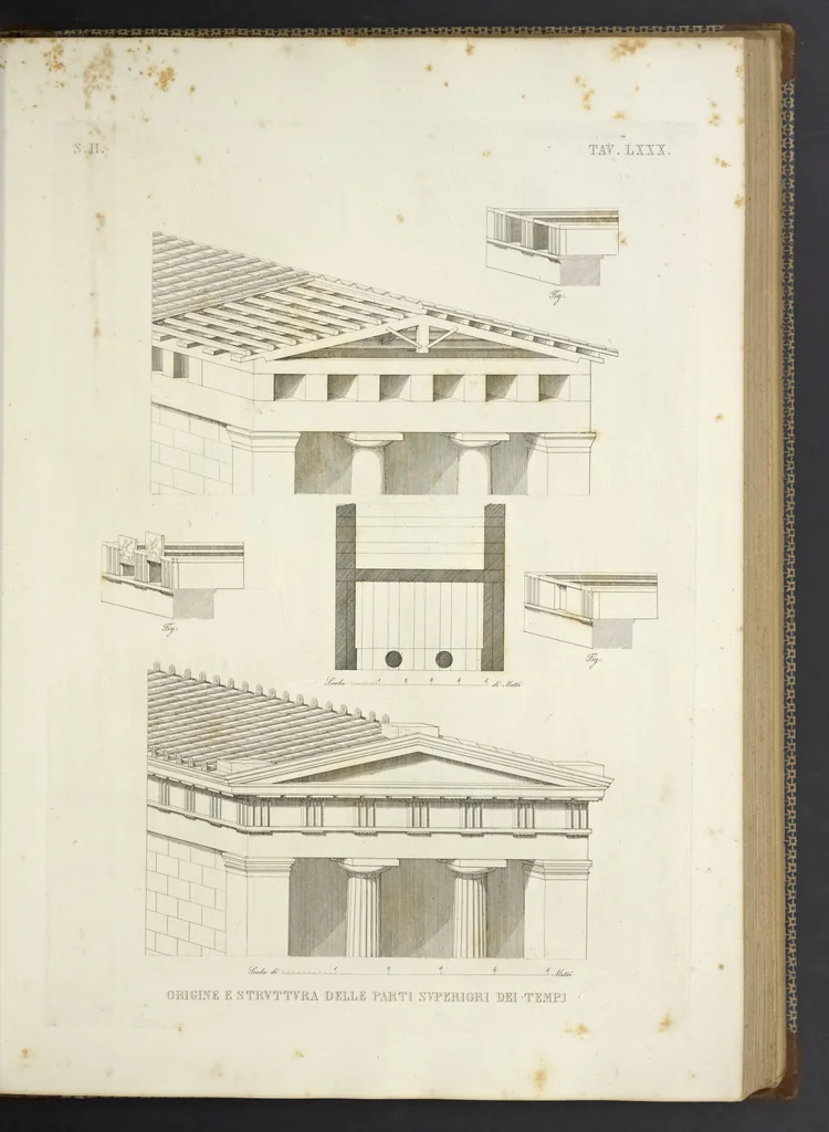 An illustration from L'architettura antica descritta e dimostrata coi monumenti ... : opera divisa in tre sezioni risguardanti la storia, la teorica, e le pratiche dell' architettura egiziana, greca e romana, 1830, leaf 190