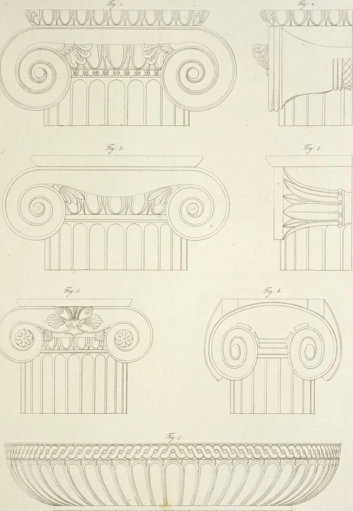An illustration from L'architettura antica descritta e dimostrata coi monumenti ... : opera divisa in tre sezioni risguardanti la storia, la teorica, e le pratiche dell' architettura egiziana, greca e romana, 1830, leaf 206