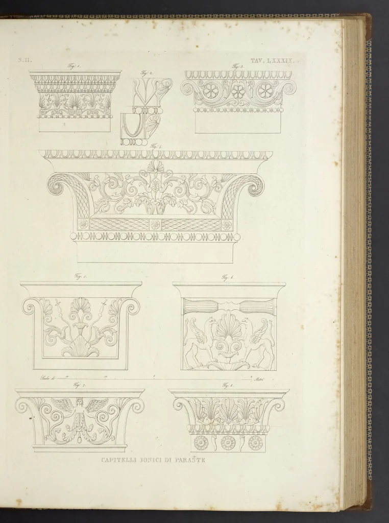 An illustration from L'architettura antica descritta e dimostrata coi monumenti ... : opera divisa in tre sezioni risguardanti la storia, la teorica, e le pratiche dell' architettura egiziana, greca e romana, 1830, leaf 208