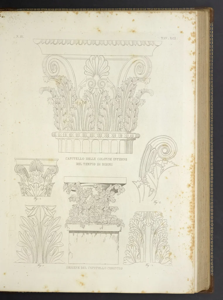 An illustration from L'architettura antica descritta e dimostrata coi monumenti ... : opera divisa in tre sezioni risguardanti la storia, la teorica, e le pratiche dell' architettura egiziana, greca e romana, 1830, leaf 212