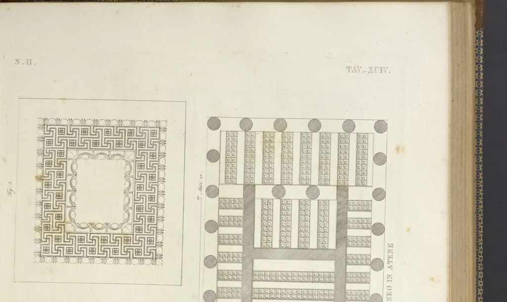 An illustration from L'architettura antica descritta e dimostrata coi monumenti ... : opera divisa in tre sezioni risguardanti la storia, la teorica, e le pratiche dell' architettura egiziana, greca e romana, 1830, leaf 218