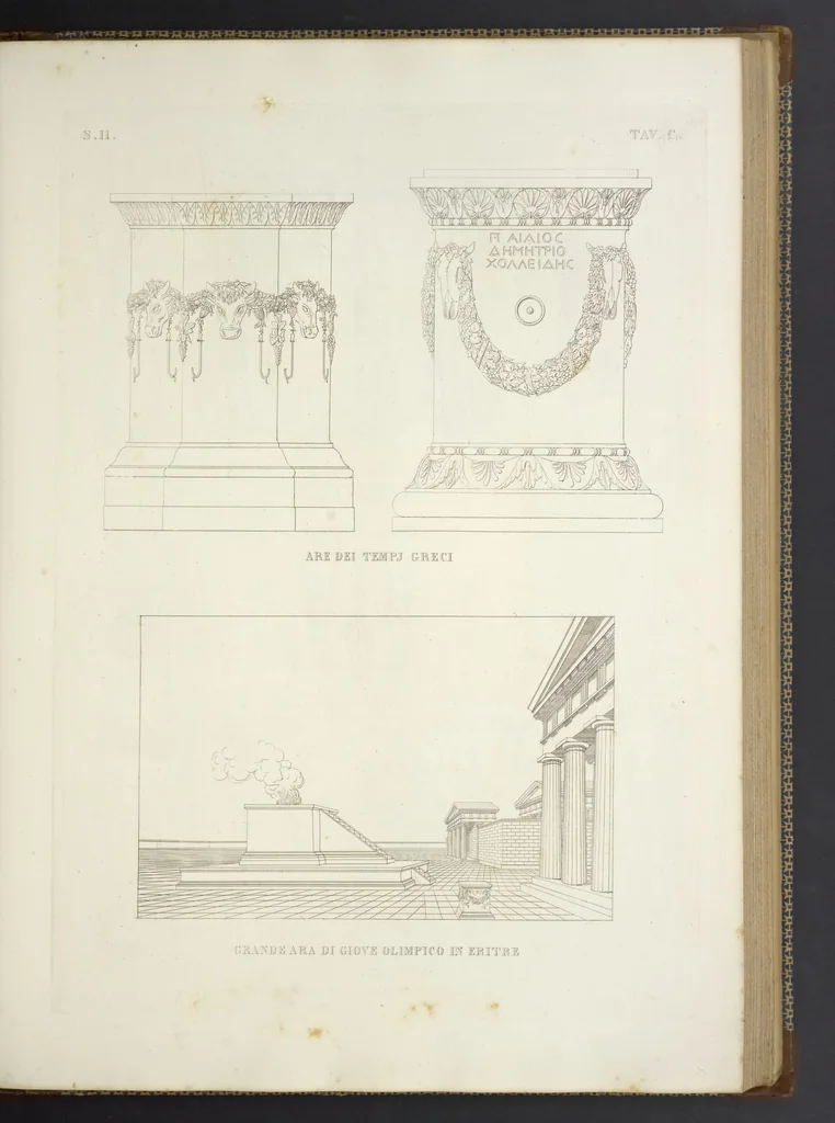 An illustration from L'architettura antica descritta e dimostrata coi monumenti ... : opera divisa in tre sezioni risguardanti la storia, la teorica, e le pratiche dell' architettura egiziana, greca e romana, 1830, leaf 230