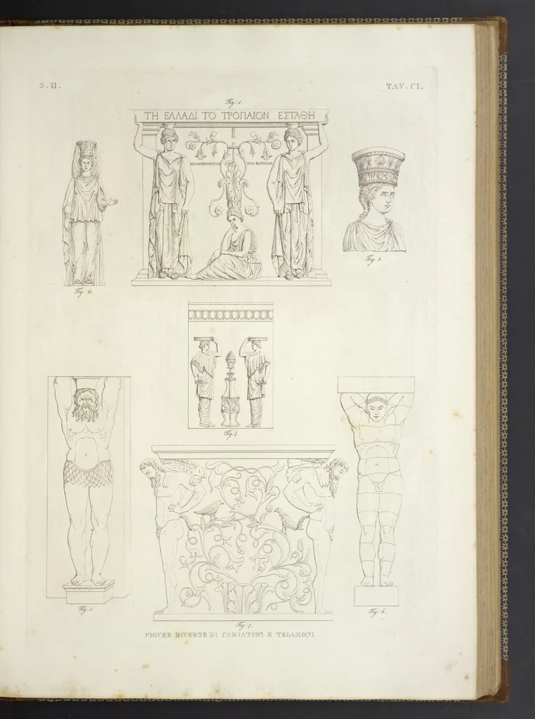 An illustration from L'architettura antica descritta e dimostrata coi monumenti ... : opera divisa in tre sezioni risguardanti la storia, la teorica, e le pratiche dell' architettura egiziana, greca e romana, 1830, leaf 232