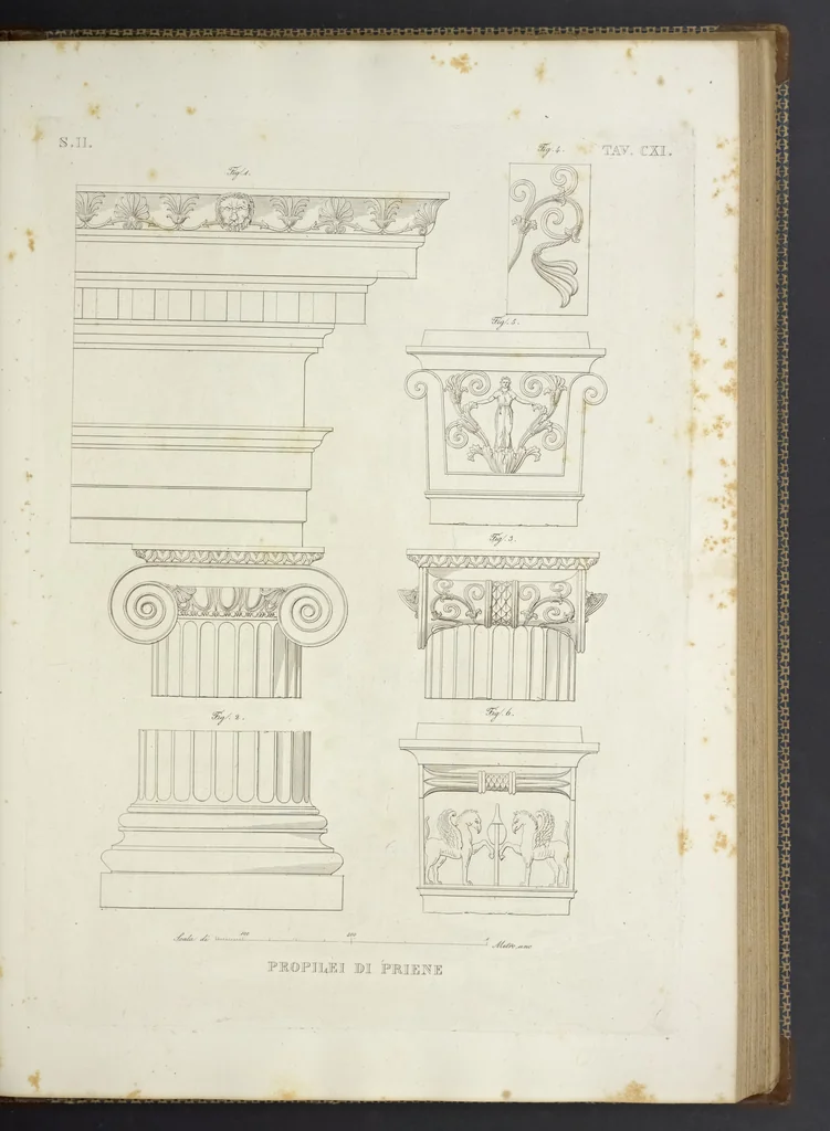 An illustration from L'architettura antica descritta e dimostrata coi monumenti ... : opera divisa in tre sezioni risguardanti la storia, la teorica, e le pratiche dell' architettura egiziana, greca e romana, 1830, leaf 252