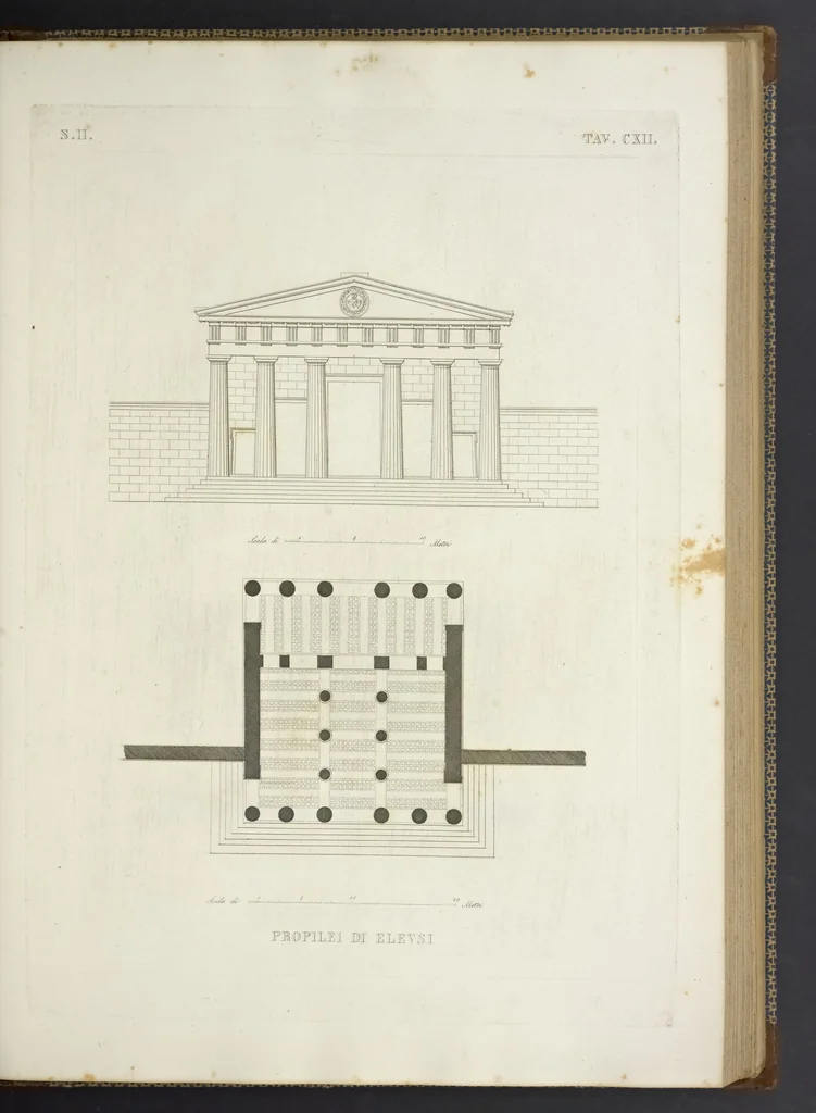 An illustration from L'architettura antica descritta e dimostrata coi monumenti ... : opera divisa in tre sezioni risguardanti la storia, la teorica, e le pratiche dell' architettura egiziana, greca e romana, 1830, leaf 254