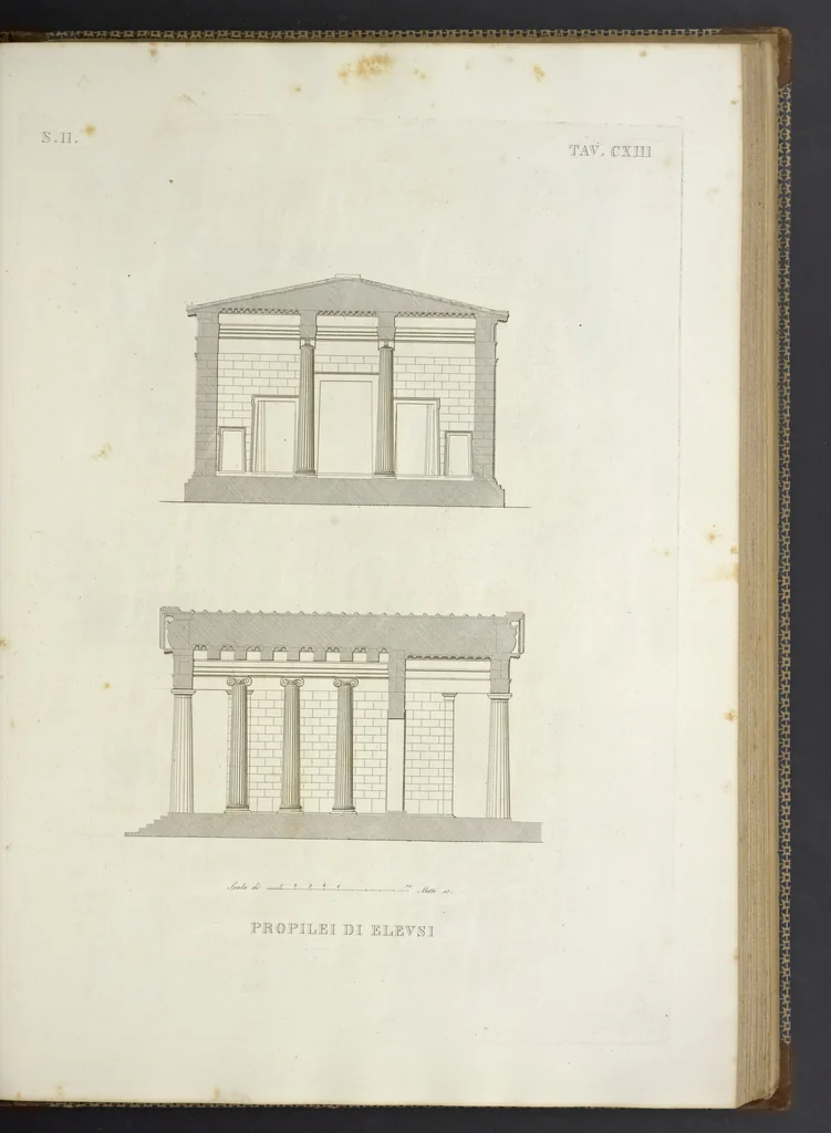 An illustration from L'architettura antica descritta e dimostrata coi monumenti ... : opera divisa in tre sezioni risguardanti la storia, la teorica, e le pratiche dell' architettura egiziana, greca e romana, 1830, leaf 256