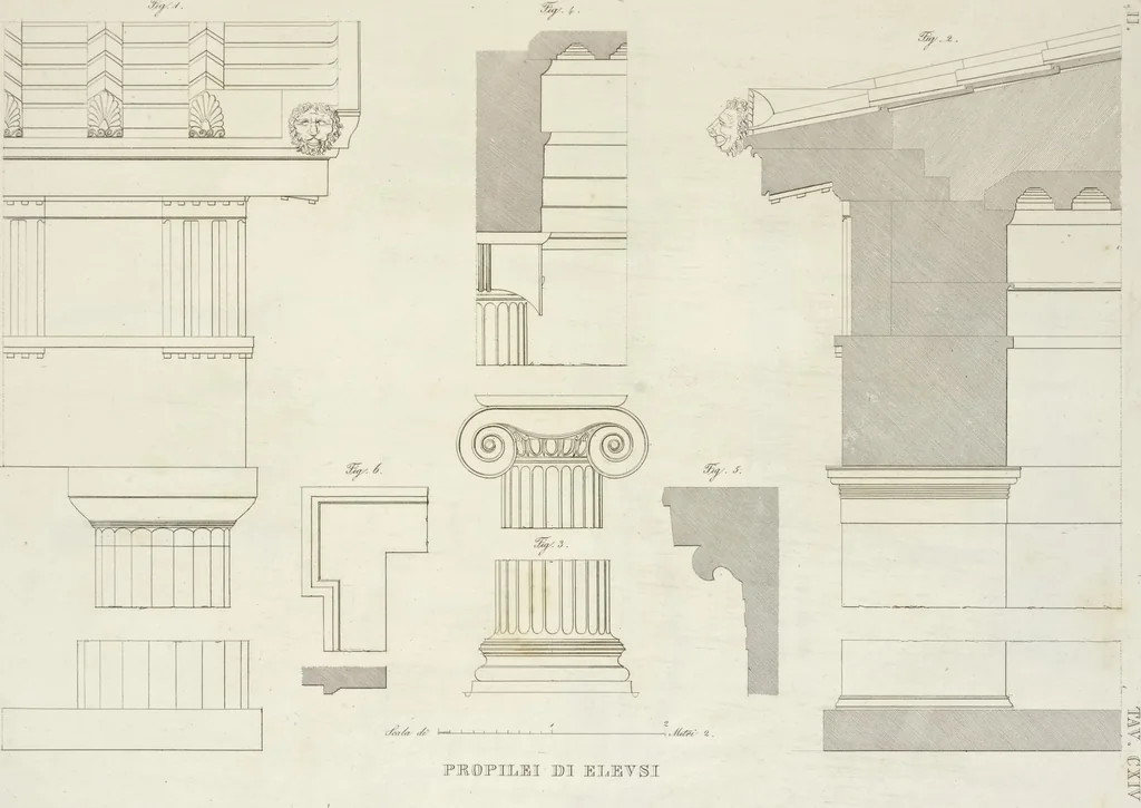 An illustration from L'architettura antica descritta e dimostrata coi monumenti ... : opera divisa in tre sezioni risguardanti la storia, la teorica, e le pratiche dell' architettura egiziana, greca e romana, 1830, leaf 258