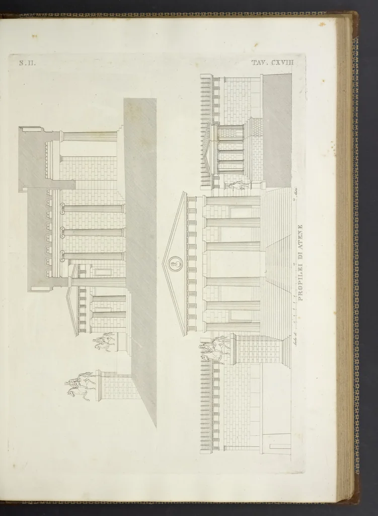 An illustration from L'architettura antica descritta e dimostrata coi monumenti ... : opera divisa in tre sezioni risguardanti la storia, la teorica, e le pratiche dell' architettura egiziana, greca e romana, 1830, leaf 266