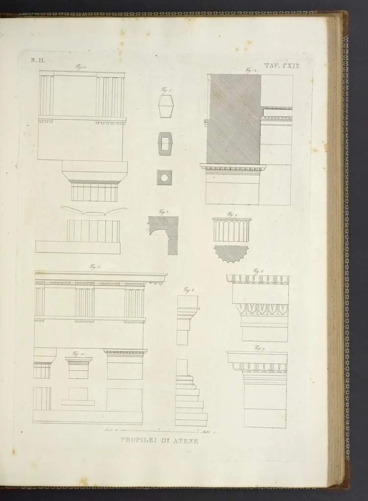 An illustration from L'architettura antica descritta e dimostrata coi monumenti ... : opera divisa in tre sezioni risguardanti la storia, la teorica, e le pratiche dell' architettura egiziana, greca e romana, 1830, leaf 268