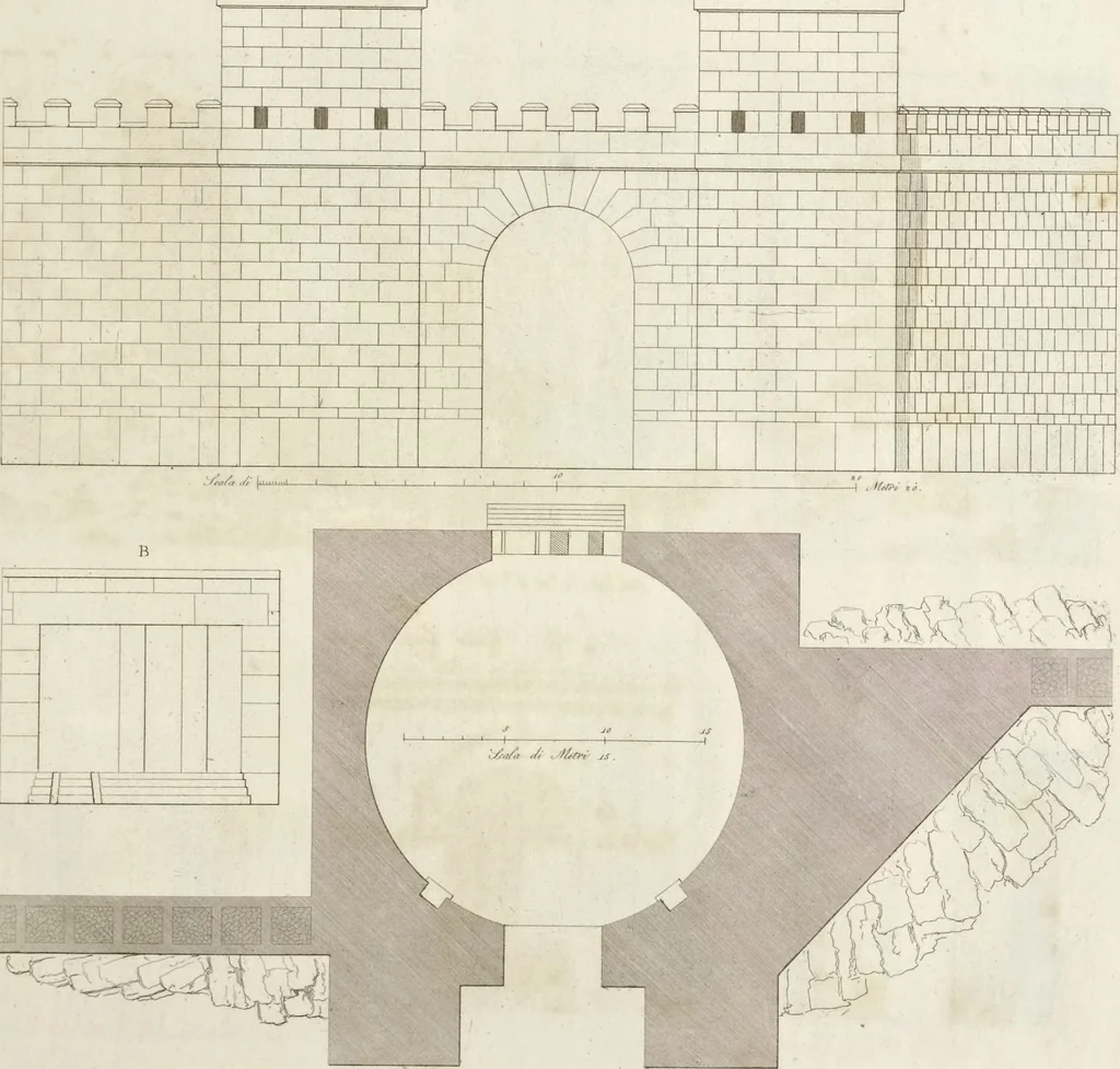 An illustration from L'architettura antica descritta e dimostrata coi monumenti ... : opera divisa in tre sezioni risguardanti la storia, la teorica, e le pratiche dell' architettura egiziana, greca e romana, 1830, leaf 30