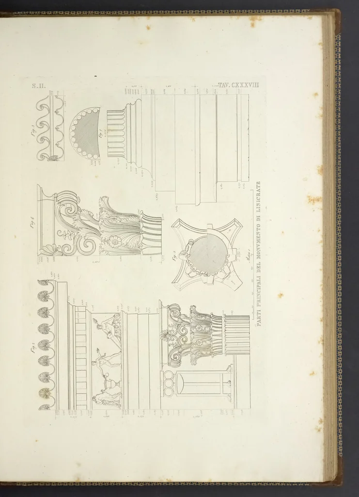 An illustration from L'architettura antica descritta e dimostrata coi monumenti ... : opera divisa in tre sezioni risguardanti la storia, la teorica, e le pratiche dell' architettura egiziana, greca e romana, 1830, leaf 306