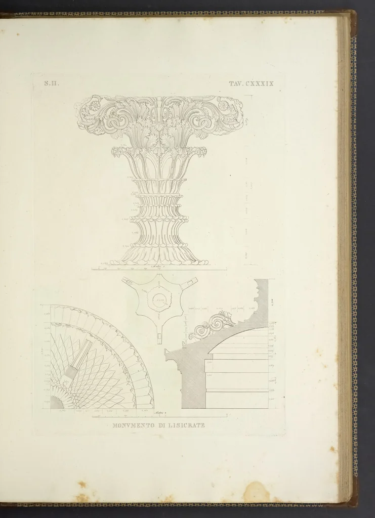 An illustration from L'architettura antica descritta e dimostrata coi monumenti ... : opera divisa in tre sezioni risguardanti la storia, la teorica, e le pratiche dell' architettura egiziana, greca e romana, 1830, leaf 308