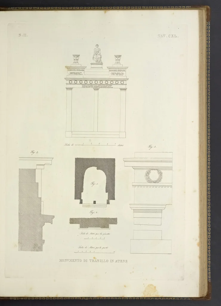 An illustration from L'architettura antica descritta e dimostrata coi monumenti ... : opera divisa in tre sezioni risguardanti la storia, la teorica, e le pratiche dell' architettura egiziana, greca e romana, 1830, leaf 310