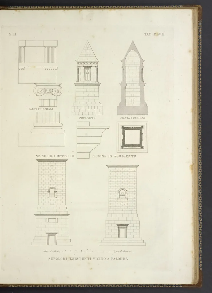 An illustration from L'architettura antica descritta e dimostrata coi monumenti ... : opera divisa in tre sezioni risguardanti la storia, la teorica, e le pratiche dell' architettura egiziana, greca e romana, 1830, leaf 346