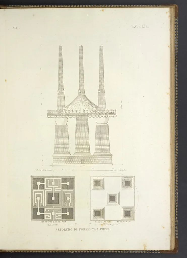 An illustration from L'architettura antica descritta e dimostrata coi monumenti ... : opera divisa in tre sezioni risguardanti la storia, la teorica, e le pratiche dell' architettura egiziana, greca e romana, 1830, leaf 350