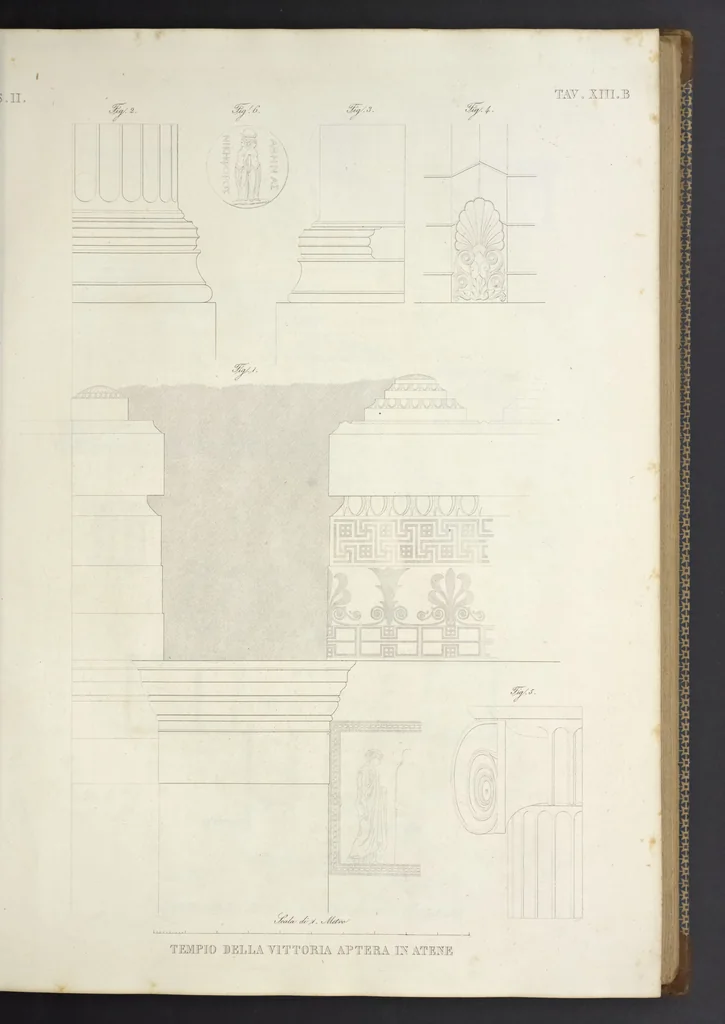 An illustration from L'architettura antica descritta e dimostrata coi monumenti ... : opera divisa in tre sezioni risguardanti la storia, la teorica, e le pratiche dell' architettura egiziana, greca e romana, 1830, leaf 42