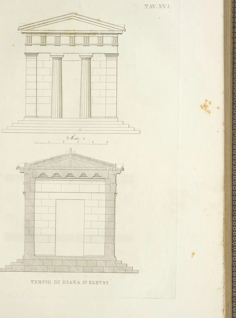 An illustration from L'architettura antica descritta e dimostrata coi monumenti ... : opera divisa in tre sezioni risguardanti la storia, la teorica, e le pratiche dell' architettura egiziana, greca e romana, 1830, leaf 50