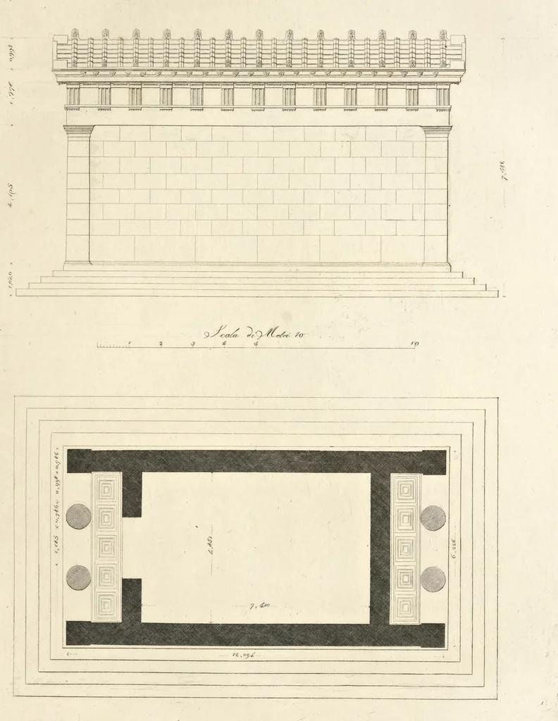 An illustration from L'architettura antica descritta e dimostrata coi monumenti ... : opera divisa in tre sezioni risguardanti la storia, la teorica, e le pratiche dell' architettura egiziana, greca e romana, 1830, leaf 52