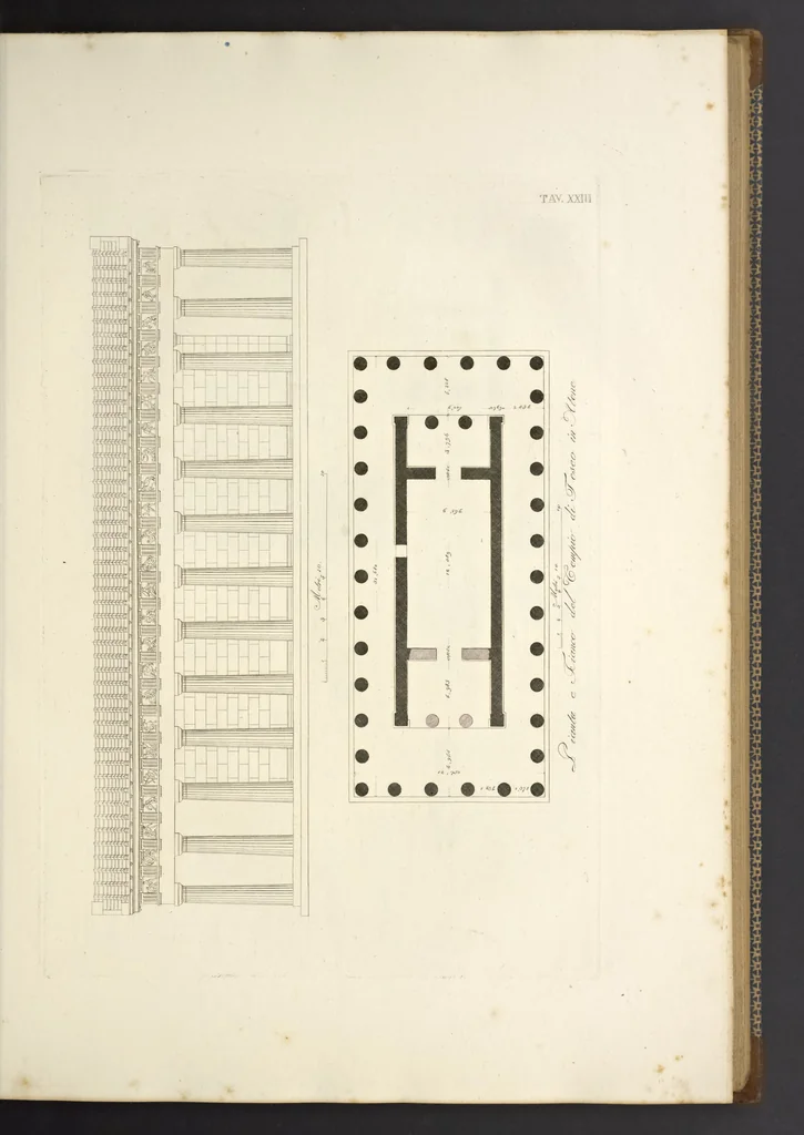 An illustration from L'architettura antica descritta e dimostrata coi monumenti ... : opera divisa in tre sezioni risguardanti la storia, la teorica, e le pratiche dell' architettura egiziana, greca e romana, 1830, leaf 64