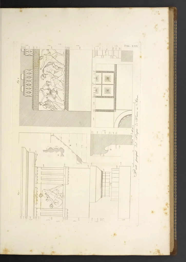 An illustration from L'architettura antica descritta e dimostrata coi monumenti ... : opera divisa in tre sezioni risguardanti la storia, la teorica, e le pratiche dell' architettura egiziana, greca e romana, 1830, leaf 66